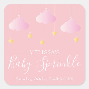 Twinkle sprinkle little star baby shower pink square sticker