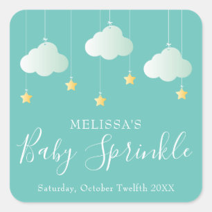 Twinkle sprinkle little star baby shower square sticker