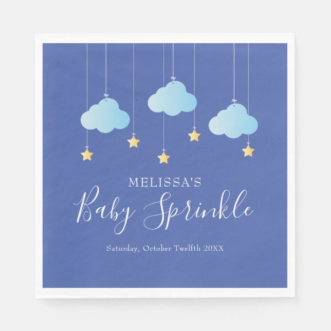 Twinkle Sprinkle Little Star Baby Sprinkle Blue Napkin (Front)