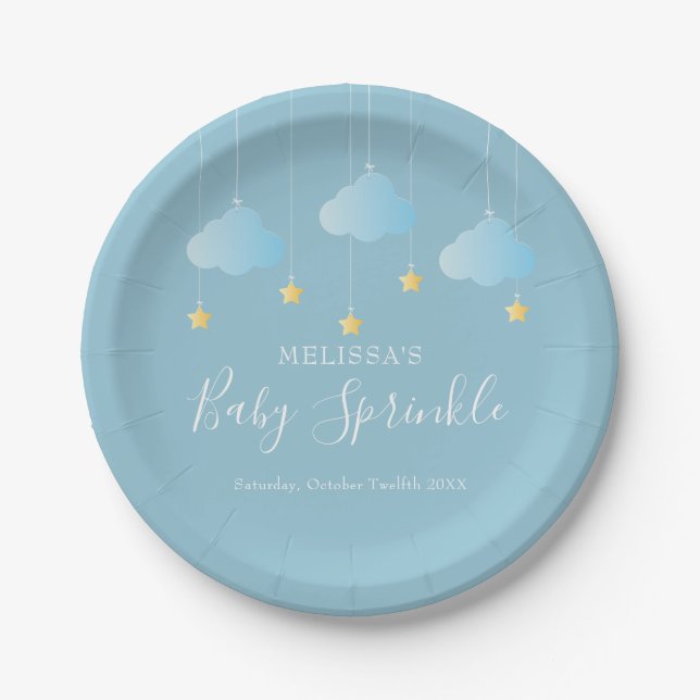 Twinkle Sprinkle Little Star Blue Boy Baby Shower Paper Plate (Front)