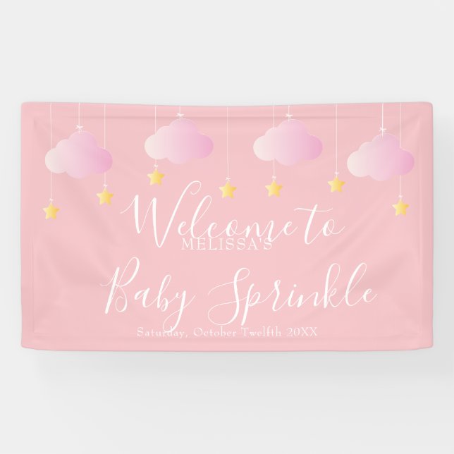 Twinkle Sprinkle Pink Baby Girl Shower Welcome Banner (Horizontal)