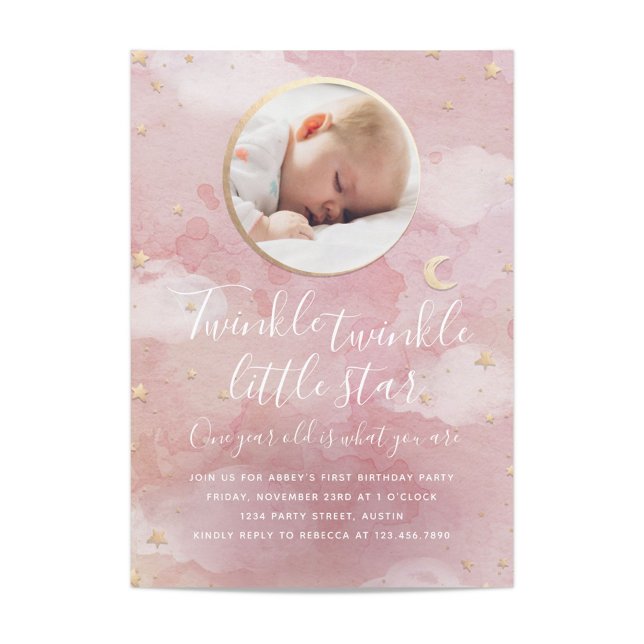 Twinkle Star 1st Birthday Invitation (Creator Uploaded)