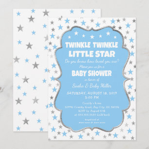 Twinkle Star Baby Shower blue silver invitations