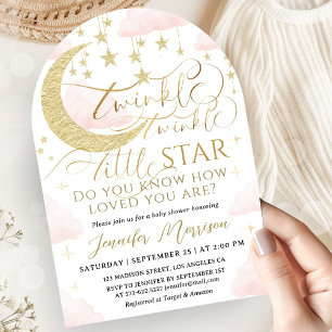 Twinkle Star Baby Shower Girl Pink Gold Arch Invitation