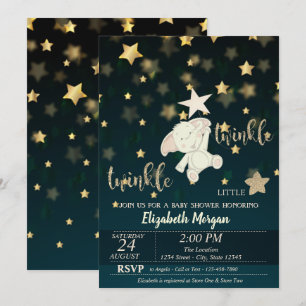 Twinkle Star Black,Gold, Bear Baby Shower Invitation
