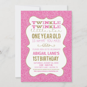 Twinkle Star First Birthday Invitation Pink Gold