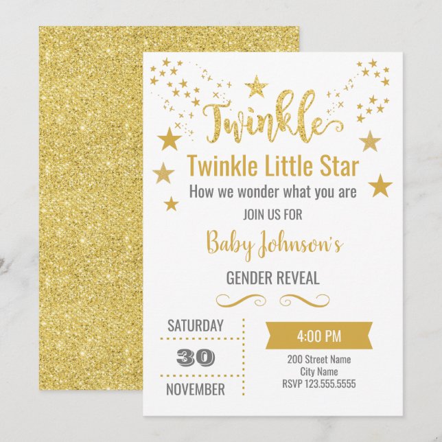 Twinkle Star Gender Reveal Baby Shower Invitation (Front/Back)