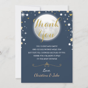  Twinkle Star Glitter Navy Gold Moon Baby Shower Thank You Card