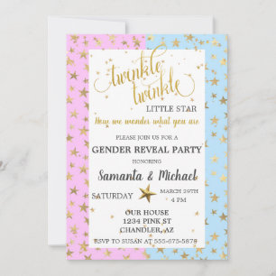 Twinkle Star Gold Metallic Gender Reveal Party Invitation