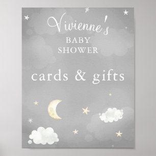Twinkle Star Gray Baby Shower Cards & Gifts Poster