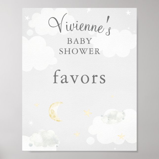 Twinkle Star Gray Baby Shower Favors Poster (Front)