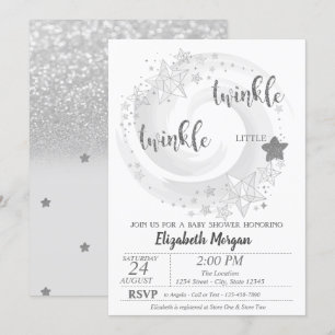 Twinkle Star Silver Glitter Baby Shower Invitation