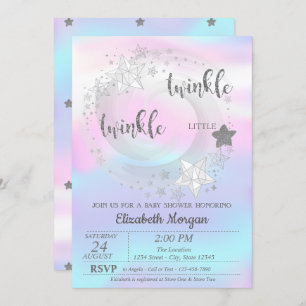 Twinkle Star Silver HolograpBaby Shower Invitation