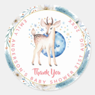 Twinkle Star Woodland Deer Blue Pink Baby Shower Classic Round Sticker