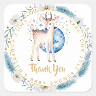 Twinkle Star Woodland Deer Blue Pink Baby Shower Square Sticker