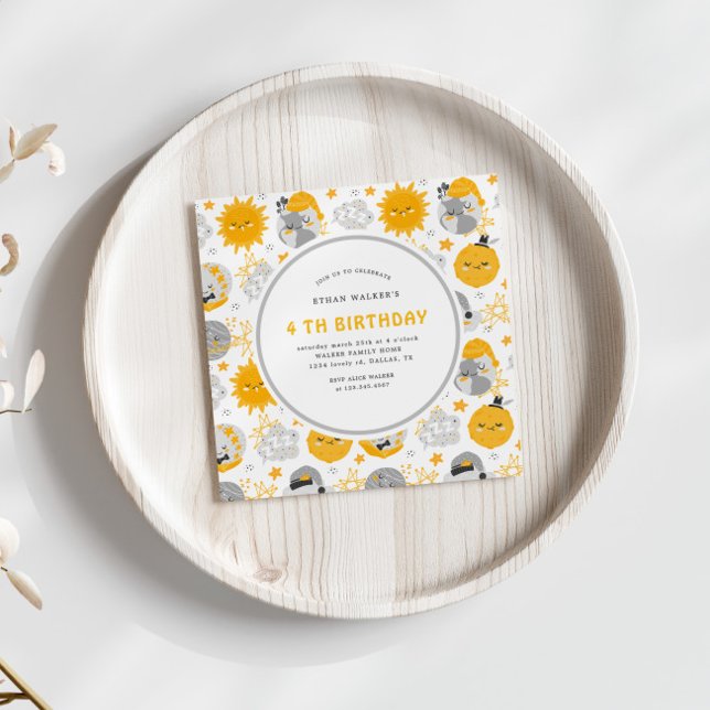 Twinkle Star Yellow And Grey Birthday Square (Creator Uploaded)