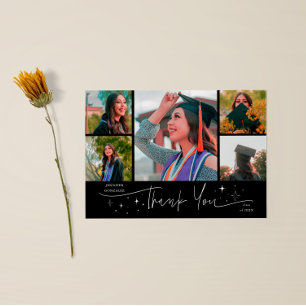 Twinkle Stars Black Grad Multi Photo Thank You Announcement