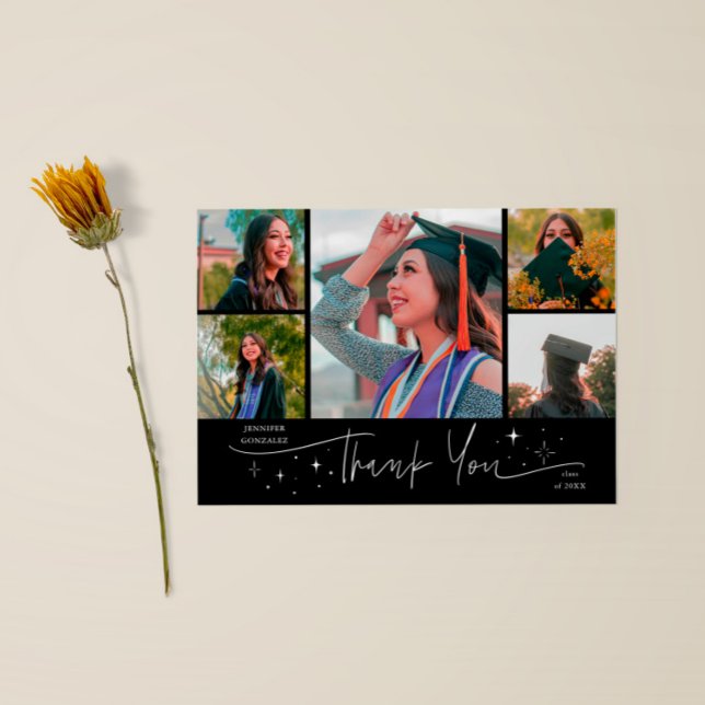 Twinkle Stars Black Grad Multi Photo Thank You Announcement (Creator Uploaded)