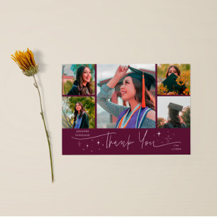 Twinkle Stars Cranberry Grad Multi Photo Thank You Announcement