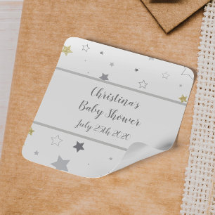 Twinkle Stars Favour Tag, Gender Reveal Baby Showe Square Sticker