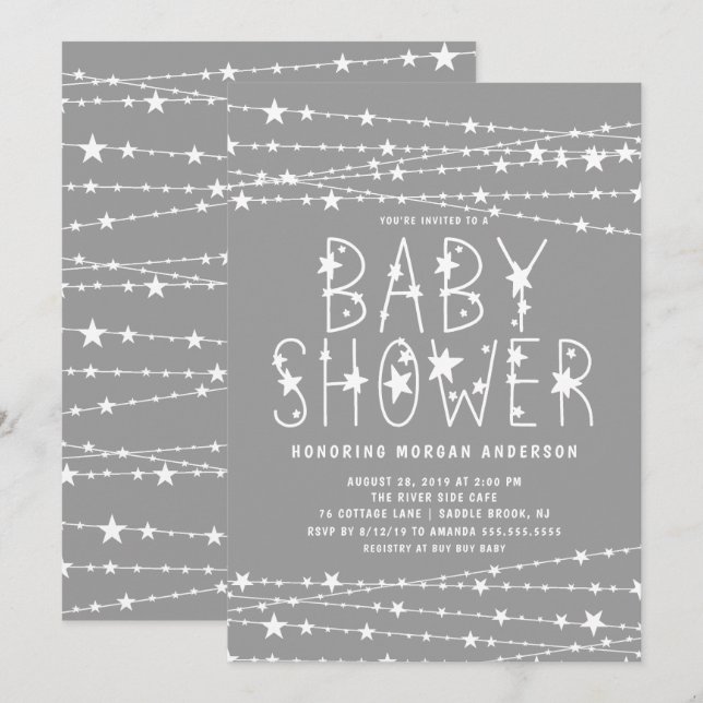 Twinkle Stars Gender Neutral Baby Shower Invitation (Front/Back)