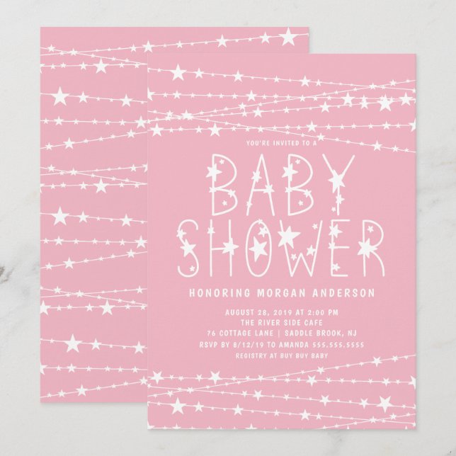 Twinkle Stars Girl Baby Shower Invitation (Front/Back)