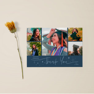 Twinkle Stars Navy Blue Grad Multi Photo Thank You Announcement