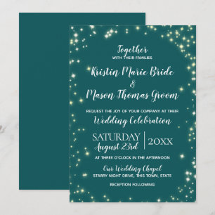Twinkle Stars Teal Sparkle Wedding Invitation