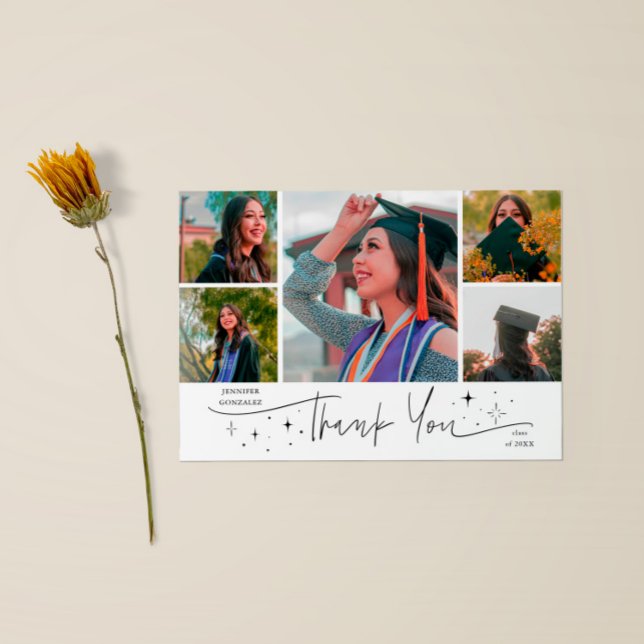 Twinkle Stars White Grad Multi Photo Thank You Announcement (Creator Uploaded)