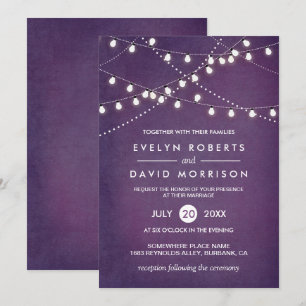 Twinkle String Lights Dark Purple Outdoor Wedding Invitation