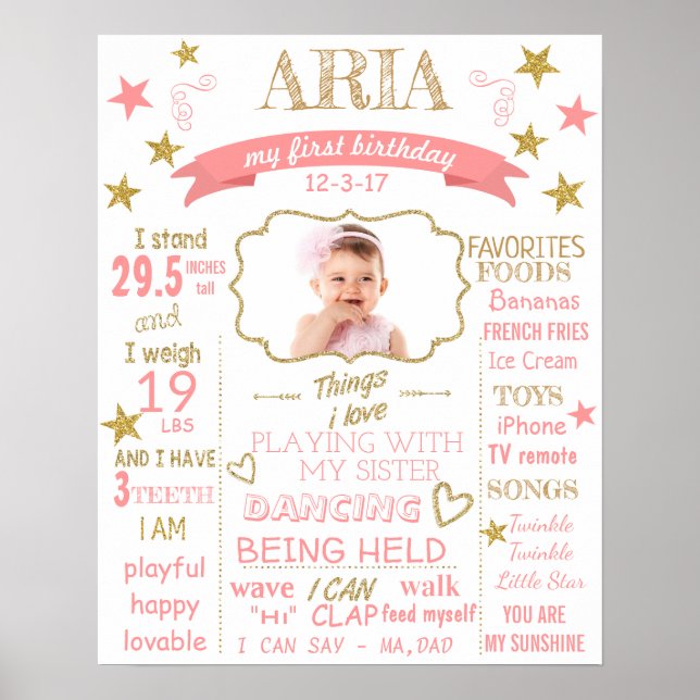Twinkle Tiwnkle Little Star Birthday sign poster (Front)
