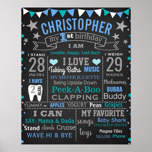 Twinkle Tiwnkle Little Star First Birthday board Poster (Front)