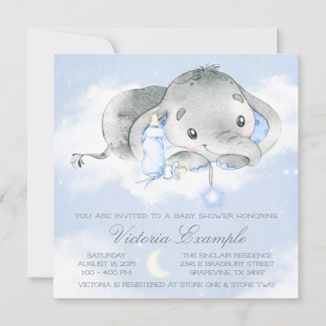 Twinkle Twinkle Baby Boy Elephant Baby Shower Invitation (Front)