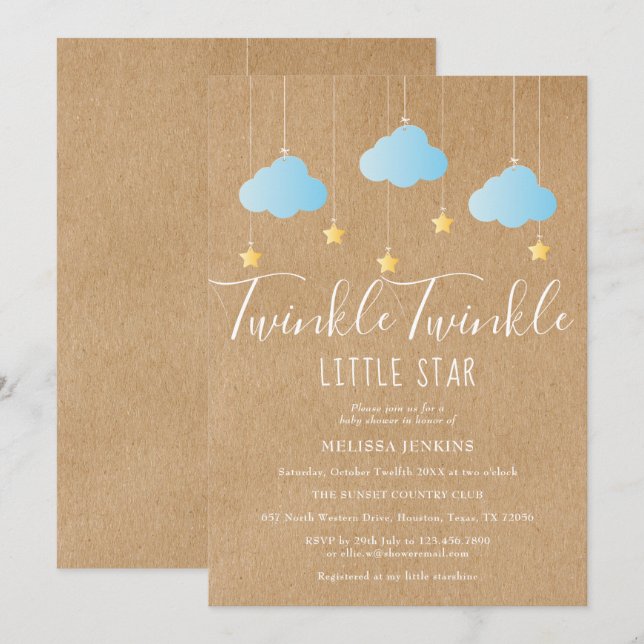 Twinkle Twinkle Baby Boy Shower / Sprinkle Rustic Invitation (Front/Back)
