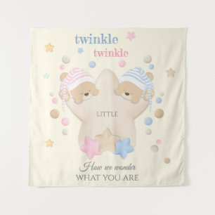 Twinkle Twinkle Baby Gender Reveal Teddy Bear Tapestry