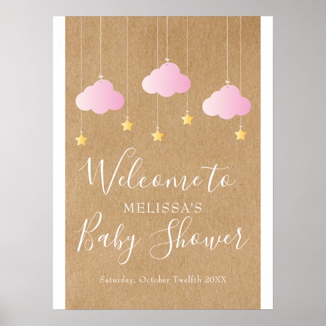 Twinkle Twinkle Baby Girl  Shower Boho Welcome Poster (Front)
