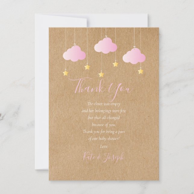 Twinkle Twinkle Baby Girl Shower Thank You Poem Card (Front)