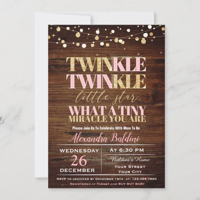 Twinkle Twinkle Baby Shower Invitation for Girls (Front)
