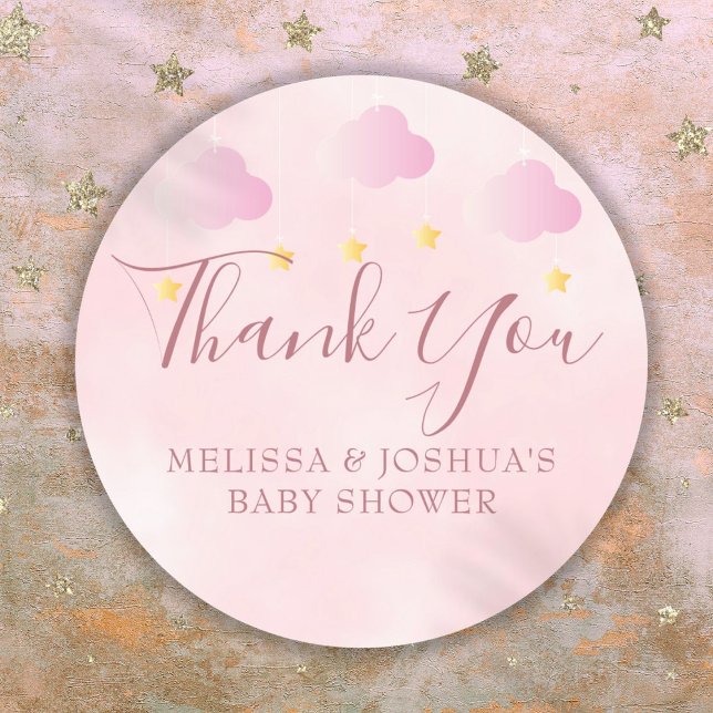 Twinkle Twinkle Baby Shower Soft Pink Thank You Classic Round Sticker (Twinkle Twinkle Baby Shower Soft Pink Thank You Classic Round Sticker)