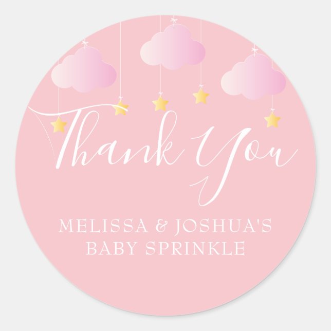 Twinkle Twinkle Baby Shower Thank You Pink Classic Round Sticker (Front)
