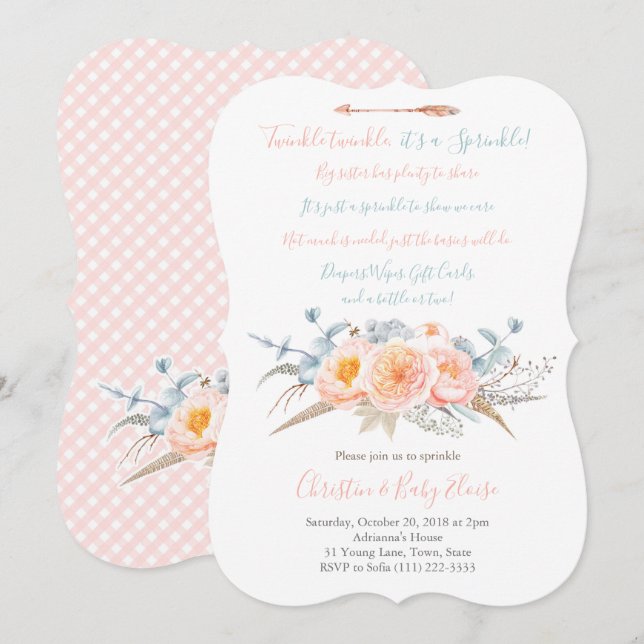 Twinkle Twinkle Baby Sprinkle Poem Peach Grey Invitation (Front/Back)