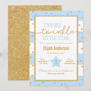 Twinkle Twinkle Blue and Gold Birthday Invitation