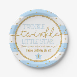 Twinkle Twinkle Blue and Gold Birthday Plates