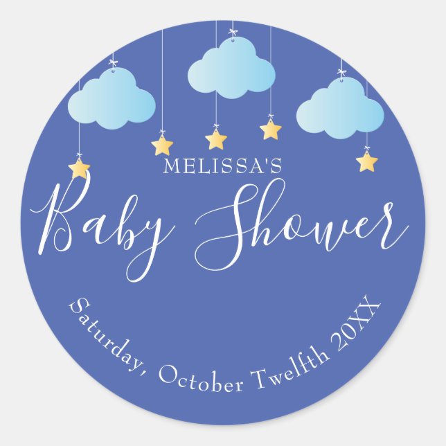 Twinkle Twinkle Blue Baby Boy Shower / Sprinkle Classic Round Sticker (Front)