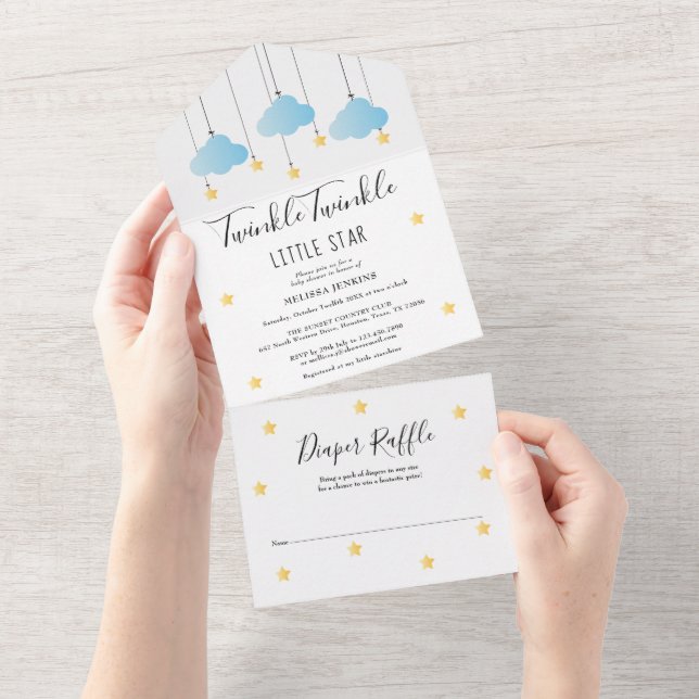 Twinkle Twinkle Blue Boy Baby Shower All In One Invitation (Tearaway)