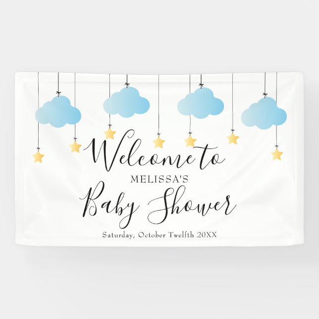 Twinkle Twinkle Blue Boy Baby Shower Welcome Banner (Horizontal)