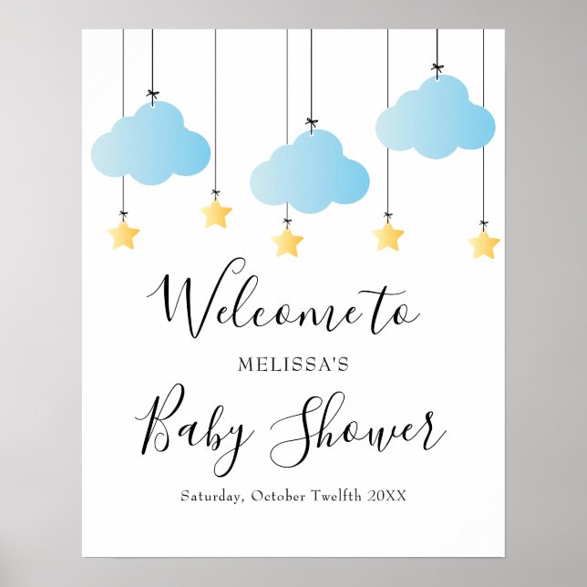 Twinkle Twinkle Blue Boy Baby Shower Welcome SIgn (Front)