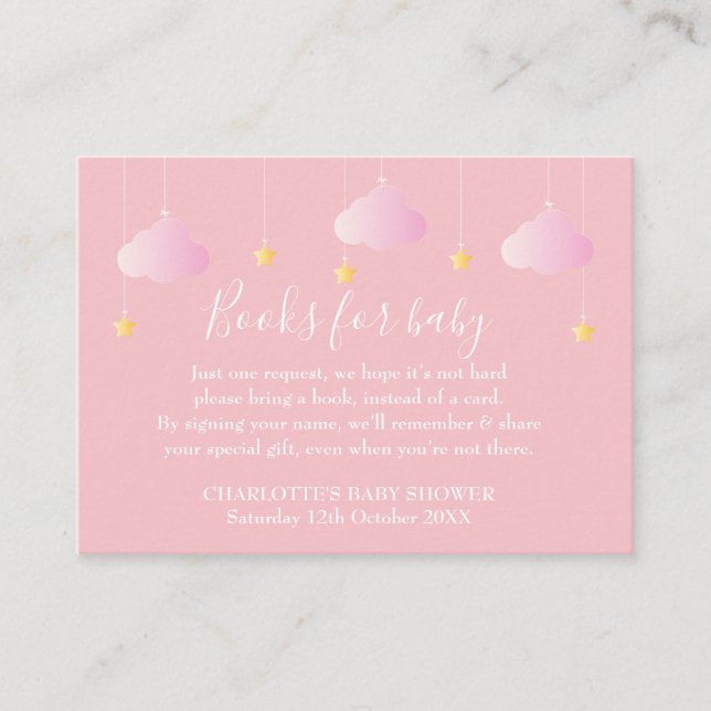Twinkle Twinkle Book Request Pink Baby Shower Enclosure Card (Front)