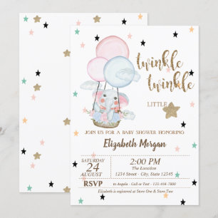 Twinkle Twinkle, Elephant Balloons Baby Shower Invitation