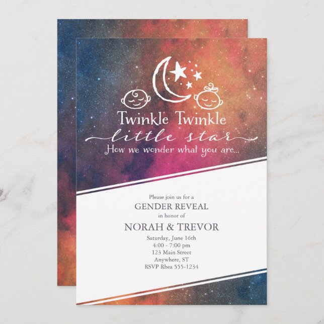 Twinkle Twinkle Galaxy Gender Reveal Invitation (Front/Back)